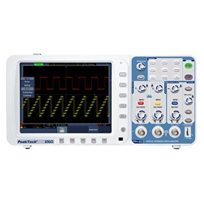 Abbildung von PeakTech 1260 2 Kanal Speicher Oszilloskop (200MHz) mit USB , VGA LAN Schnittstelle &amp; 8“ Hochauflösendes TFT Farbdisplay, 20 Automatische Messmodi, Digital (10 Mio./Ch.)