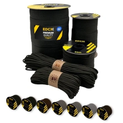 Abbildung von EdcX Paracord 4 mm, 20+ Militärfarben (15 m, 30 50 100 300 m) Ideal zum Basteln, Camping, Outdoor 100% Nylonseil mm Taktische Kordel 550 Typ III (Black Snake,