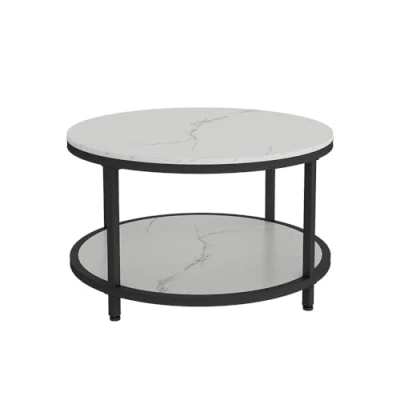Abbildung von Vicco Couchtisch Ontario, Marmor Weiß, 80 x 46 cm Rund
