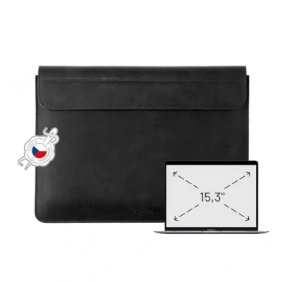 Abbildung von FIXED Oxford Lederhülle 15,3 Zoll für MacBook Air (2023) M2/M3, iPad und andere Geräte: Handgefertigte Laptoptasche aus italienischem Rindsleder, Hülle mit Magnetverschluss, Schwarz
