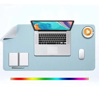 Abbildung von DOBAOJIA Mausepad XL, Große Mausmat, Laptop Schreibtischmatte, Schreibtischunterlage, Büro Schreibtisch Pad, Schreibblock, Doppelseitige Verwendung PU Leder Wasserdicht, 80 x 40cm Azurblau/Silber