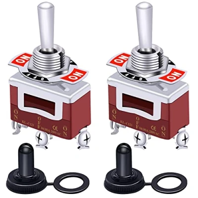 Abbildung von Taiss/ 2 Stücke Momentanen Kippschalter Hochleistungs 20A 125V ;15A 250V SPDT 3 Position （EIN)/ AUS /(EIN）Gefederter Wippschalter +2pcs wasserdichte Abdeckung TEN 123 M