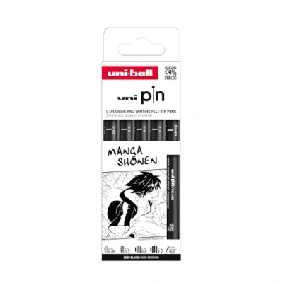 Abbildung von Uni Pin set manga shonen 5 stk (0,05/0,3/0,8/1,2/brush) black pigmented ink