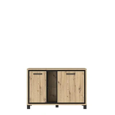 Abbildung von FORTE Trondheim Kommode mit 2 Türen, Holzwerkstoff, Artisan Eiche kombiniert Schwarz Eiche, 46,6 x 81,3 120,4 cm