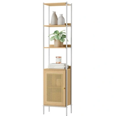 Abbildung von VASAGLE Bücherregal, 6 Ebenen, Regal hoch, Standregal, Tür in Rattan Optik, Boho Stil