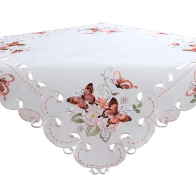 Abbildung von matches21 HOME &amp; HOBBY Tischdecke Mitteldecke Schmetterlinge Motiv Stickerei 85x85 cm (1 tlg)