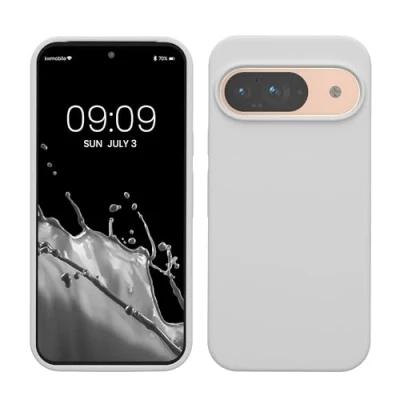 Abbildung von kwmobile Hülle kompatibel mit Google Pixel 9 / Pro Silikon Handy Case Handyhülle weiche Oberfläche kabelloses Laden Weiß matt