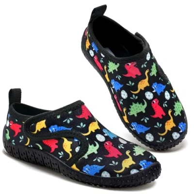 Abbildung von Kinder Wasserschuhe Jungen Badeschuhe Aquaschuhe Schwimmschuhe Strandschuhe rutschfeste Schuhe Schnell Trocknend(Schwarze Dinosaurier 31EU)