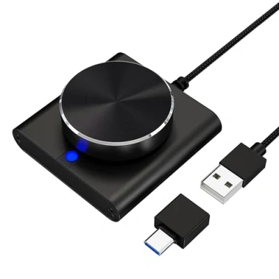 Abbildung von cooidea USB Lautstärkeregler Knopf, PC/Computer Audio Adjuster mit Einer Taste Mute/Pause Funktion Kompatibel Windows/Mac OS/Linux/Android Schwarz
