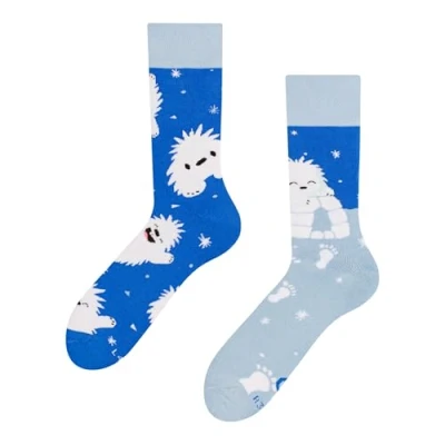 Abbildung von Dedoles Socken Unisex Damen Herren &amp; Kinder Baumwolle viele lustige Designs 1 Paar Geschenk links rechts verschieden, Farbe: Blau, Motiv: Kleiner Yeti (Wärmesocken), Gr. 39 42