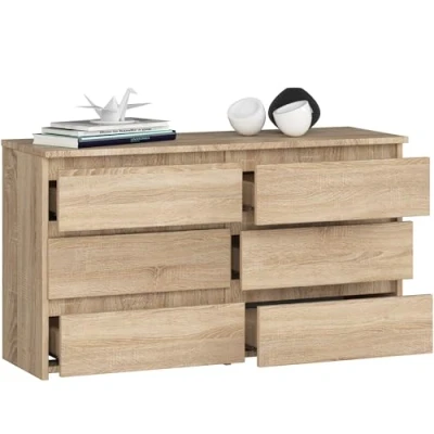 Abbildung von BDW Kommode mit 6 Schubladen 100 cm breit, 57 hoch Schrank, Sideboard, Mehrzweck , Schuhschrank, Schubladenkommode, Aktenschrank Wohn Schlafzimmer, Flur Eiche Sonoma
