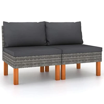 Abbildung von vidaXL 2X Eukalyptusholz Massiv Mittelsofa Modular Lounge Sofa Garnitur Gartenmöbel Gartenset Sitzgarnitur Gartensofa Sitzgruppe Poly Rattan