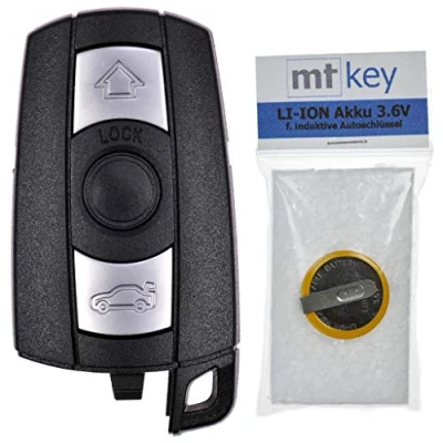 Abbildung von mt key 1x Akku LIR2025 + 3 Tasten Autoschlüssel Ersatz Gehäuse für BMW Knopfzelle, (3,6 V), Passend (Bilder vergleichen)