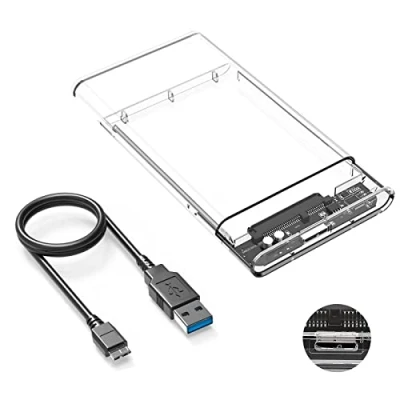 Abbildung von Festplattengehäuse 2.5 Zoll 5Gbps USB 3.0 auf SATA III,ssd Gehäuse UASP Beschleunigung, Externes für SSD und HDD in Höhe 9.5mm/7mm Werkzeugfreie Montage, Hot Swap Unterstützung [Transparent]