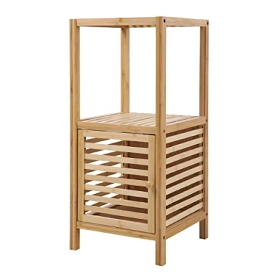 Abbildung von SVITA Badregal S mit Tür Badezimmerschrank Regal freistehend Natur Bambus