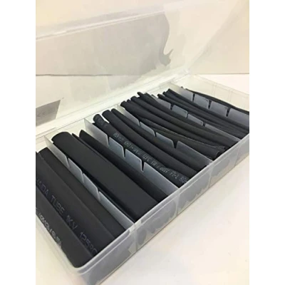 Abbildung von ERAY Multimedia Schrumpfschlauch Sortiment 100 teilig SET, 6 Größen, Schrumpfrate 2:1, 10cm lang, Aufbewahrungsbox, Isolierung (10cm, Schwarz, 100)