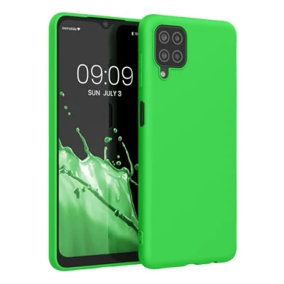 Abbildung von kwmobile Hülle kompatibel mit Samsung Galaxy A12 weiches TPU Silikon Case Cover geeignet für kabelloses Laden Neon Grün