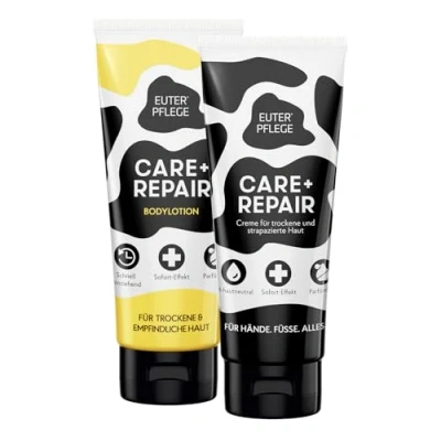 Abbildung von EUTERPFLEGE Set 1x Pflegecreme und Körperlotion, intensive Pflege für trockene Haut, Feuchtigkeitscreme Hand Körper, parfümfrei, Allergiker geeignet 2x 200ml