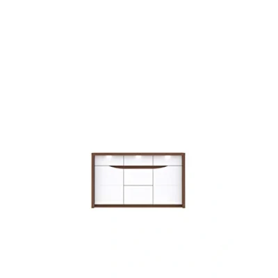 Abbildung von FORTE Saint Tropez Kommode mit 3 Türen und Schubladen, Holzwerkstoff, Sangallo Eiche Dekor kombiniert Weiß Glanz, 52,7 x 142,2 83,6 cm