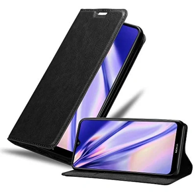 Abbildung von Cadorabo Hülle kompatibel mit Nokia 2,3 aus Premium Kunst Leder Flip Klappbare Stoßfeste Magnetische [Standfunktion] [Kartenfächern] Cover für Tasche in Schwarz