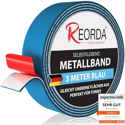 Abbildung von REORDA Metallband selbstklebend Blau Ideal für Tonies® Figuren &amp; Regale Magnetband Magnete I Ferroband Eisenband (3m)