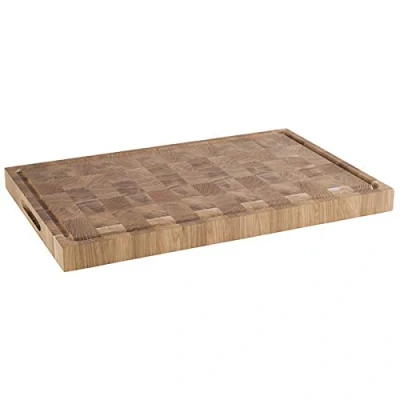Abbildung von APS 806 Schneidbrett Käsebrett aus geöltem Eichenholz, B x T H: 58 37,5 4,5 cm, Holzbrett mit Saftrinne, Antirutsch Füßchen und Griffmulden