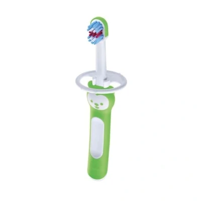 Abbildung von MAM Baby&#039;s Brush Zahnbürste für Neugeborene, mit Sicherheitsring, kleiner Kopf und kurzem Griff, Milchzähne, 6+ Monate, Neutral