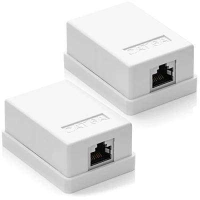 Abbildung von deleyCON 2x CAT 6a Netzwerkdose 1x RJ45 Buchse FTP geschirmt Aufputz Montage 10 Gbit Ethernet Netzwerk LAN Dose RAL 9003 Weiß