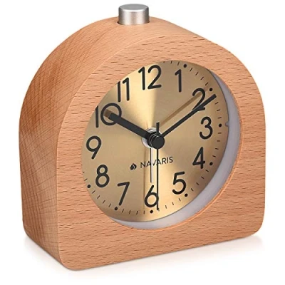 Abbildung von Navaris Reisewecker Analog Holz Wecker mit Snooze, Retro Uhr Halbrund/Quadrat