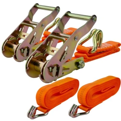 Abbildung von Spanngurte mit Ratsche und Haken 2er Set, 25mm breit 5m lang, bis 1500kg, Spanngurt orange, Zurrgurte für Ladungssicherung, Doppelspitzhaken, Gurtband,