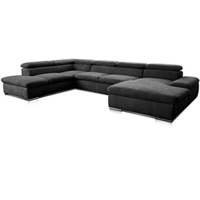 Abbildung von Cavadore Wohnlandschaft Alkatraz im modernen Design / U Form mit Ottomane links und Longchair rechts Inkl. Kopfteilverstellung 350 x 73 226 Schwarz