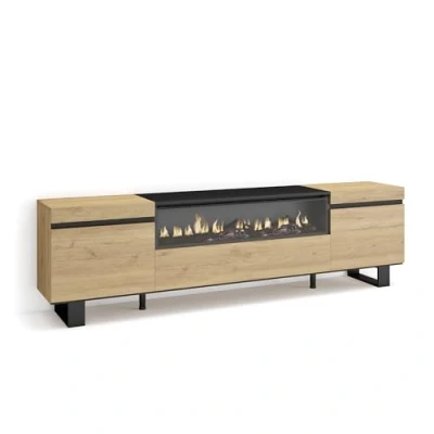 Abbildung von Skraut Home TV Schrank, Lowboard Für Wohnzimmer und Esszimmer 200x57x35cm Geräte bis zu 80&quot; Elektrokamin. Maße Industriedesign Moderner Stil Eiche Schwarz
