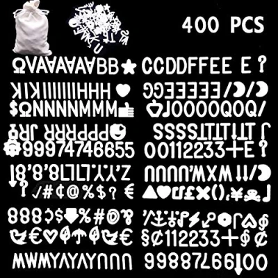 Abbildung von CKANDAY 400 Zeichen Weißes Briefset für austauschbare Filzbretter, 3/4 Zoll Briefe mit Stoffbeutel Zahlen, Symbolen und Buchstaben