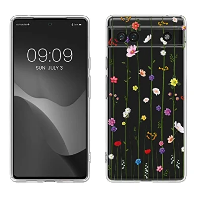 Abbildung von kwmobile Case kompatibel mit Google Pixel 6a Hülle Silikon Transparent Wildblumen Ranke Mehrfarbig