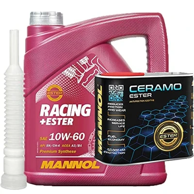 Abbildung von 4l, MANNOL Racing+Ester SAE 10W 60 Öl+ Ceramo Ester Additiv 300ml