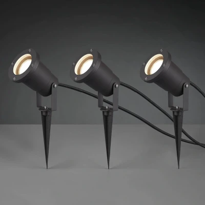 Abbildung von Trio Leuchten Außen Strahler Ubangi 3er Set 800260342, Aluminium Druckguss Schwarz matt, exkl. 1x GU10, Anthrazit