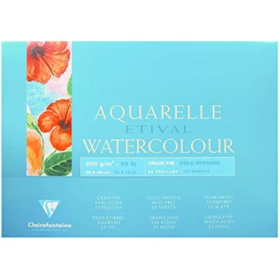 Abbildung von Clairefontaine 96457C Malblock, 4 seitig verleimt Aquarellpapier Feinkörnig, Etival/Zellulose, 36 x 48 cm, 25 Blatt, 200 g Packung, weiß