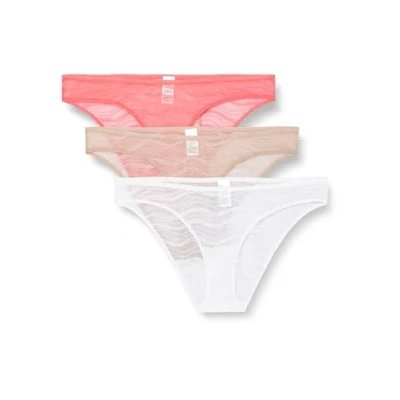 Abbildung von Calvin Klein Damen 3er Pack Slips Bikini Form mit Spitze, mehrfarbig (Calypso Coral/Cedar/White), XL