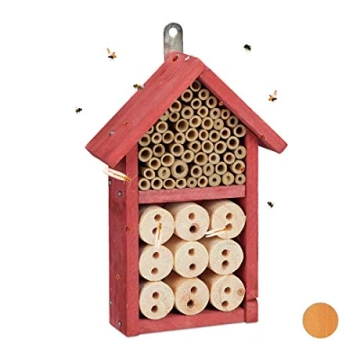 Abbildung von Relaxdays Insektenhotel Bausatz, Insektenhaus für Käfer, Bienen &amp; Florfliegen, zum Selberbauen, HBT 26 x 16 6 cm, rot