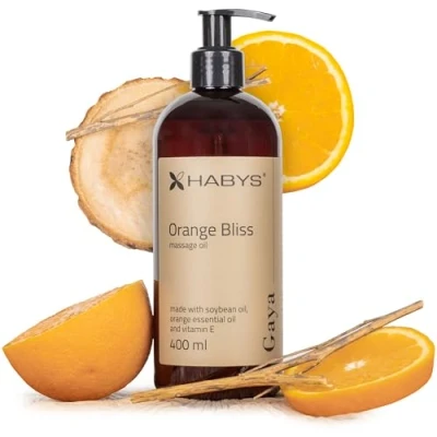 Abbildung von HABYS Gaya Orange Bliss Massageöl Leichtes Aromatisches Körperöl mit Sojaöl und Orangen Essenz, Vitamin E Ideal für Trockene Empfindliche Haut Dermatologisch Getestet 400ML