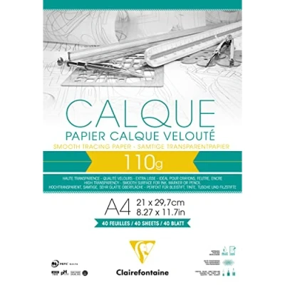 Abbildung von Clairefontaine 975106C Block Transparentpapier (DIN A4, 21 x 29,7 cm, 40 Blatt, 110 g, ideal für technische Zeichnen) transparent