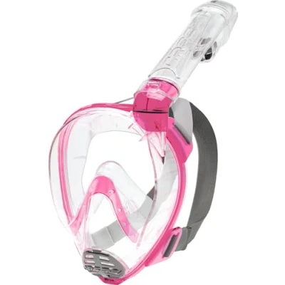 Abbildung von Cressi Baron Full Face Mask, Vollgesichtsmaske zum Anti Fog Schnorcheln, Komfortgesicht, Auslassventil und trockenes Mundstück, erhältlich für Erwachsene Kinder, Transparent/Rosa, S/M
