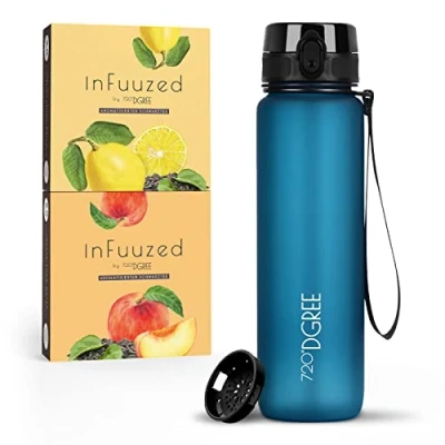 Abbildung von 720DGREE Eistee Trinkflasche 1l “uberBottle + InFuuzed“ BPA Frei, Ohne Zucker, Keine Kalorien Einfach leckerer Geschmack für Deine Wasserflasche, Die Eis Tee Alternative 2x 25 Beutel mind. 25l