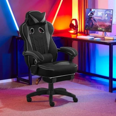 Abbildung von WOLTU Gaming Stuhl Stoff für Sommer, Atmungsaktiv Bürostuhl Chair Ergonomisch mit Lendenkissen, Gamer 150 kg Belastbarkeit PC Große Rückenlehne &amp; Sitzfläche, Grau GS01gr