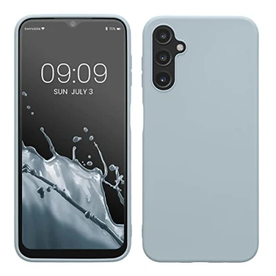 Abbildung von kwmobile Hülle kompatibel mit Samsung Galaxy A14 5G weiches TPU Silikon Case Cover geeignet für kabelloses Laden Hellblau
