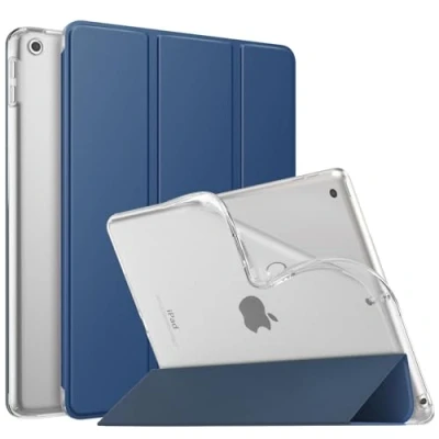 Abbildung von MoKo Hülle Kompatibel mit Neu iPad 9./8./7. Generation (2021/2020/2019), 10,2 Zoll Ständer, TPU Transluzent Matt Rückseite Cover Auto Schlaf/Aufwach Funktion, Grau Blau