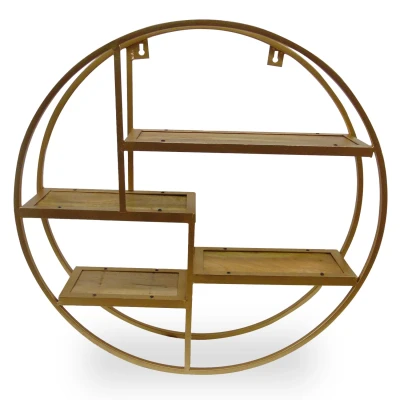 Abbildung von Girane Rundes Regal aus goldenem Metall und Holz Menzzo