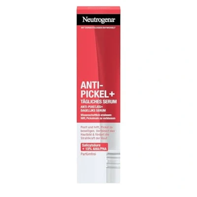 Abbildung von Neutrogena Anti Pickel+ AHA/PHA/BHA hautbilderneuerndes Peeling Serum (30 ml) mit klärender Salicylsäure + 10% AHA/PHA für ein verfeinertes Hautbild