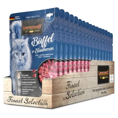 Abbildung von LEONARDO Finest Selection Büffel &amp; Blaubeere Doppelpack 2 x 16 85 g Nassfutter für ausgewachsene Katzen Empfohlen bei Futterunverträglichkeiten Frischebeutel