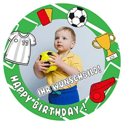 Abbildung von J&amp;M DECO Personalisiert Tortenaufleger PREMIUM Fußballfeld Fußball Fussball Motiv Essbare Wunschfoto Fondant Rund Ø20CM